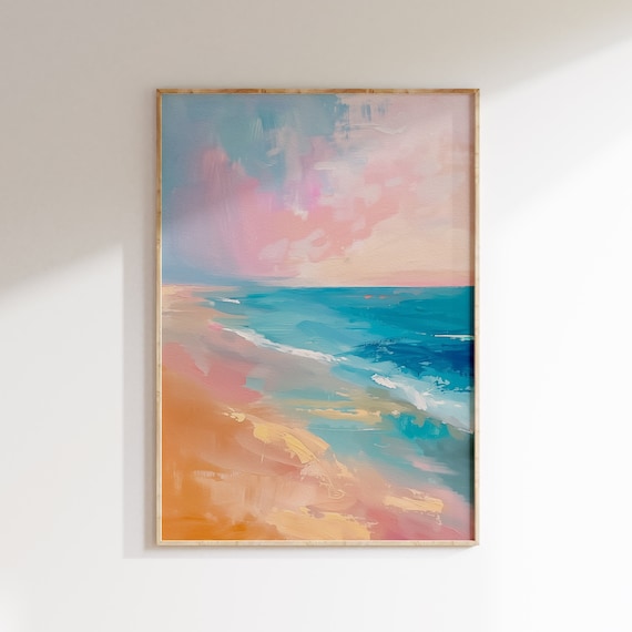 Abstract Pastel Ocean Seascape Colorful Beach Painting Poster