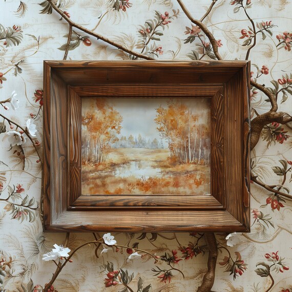 Golden Birch Trees Beside a Still Autumn Lake Watercolor Poster