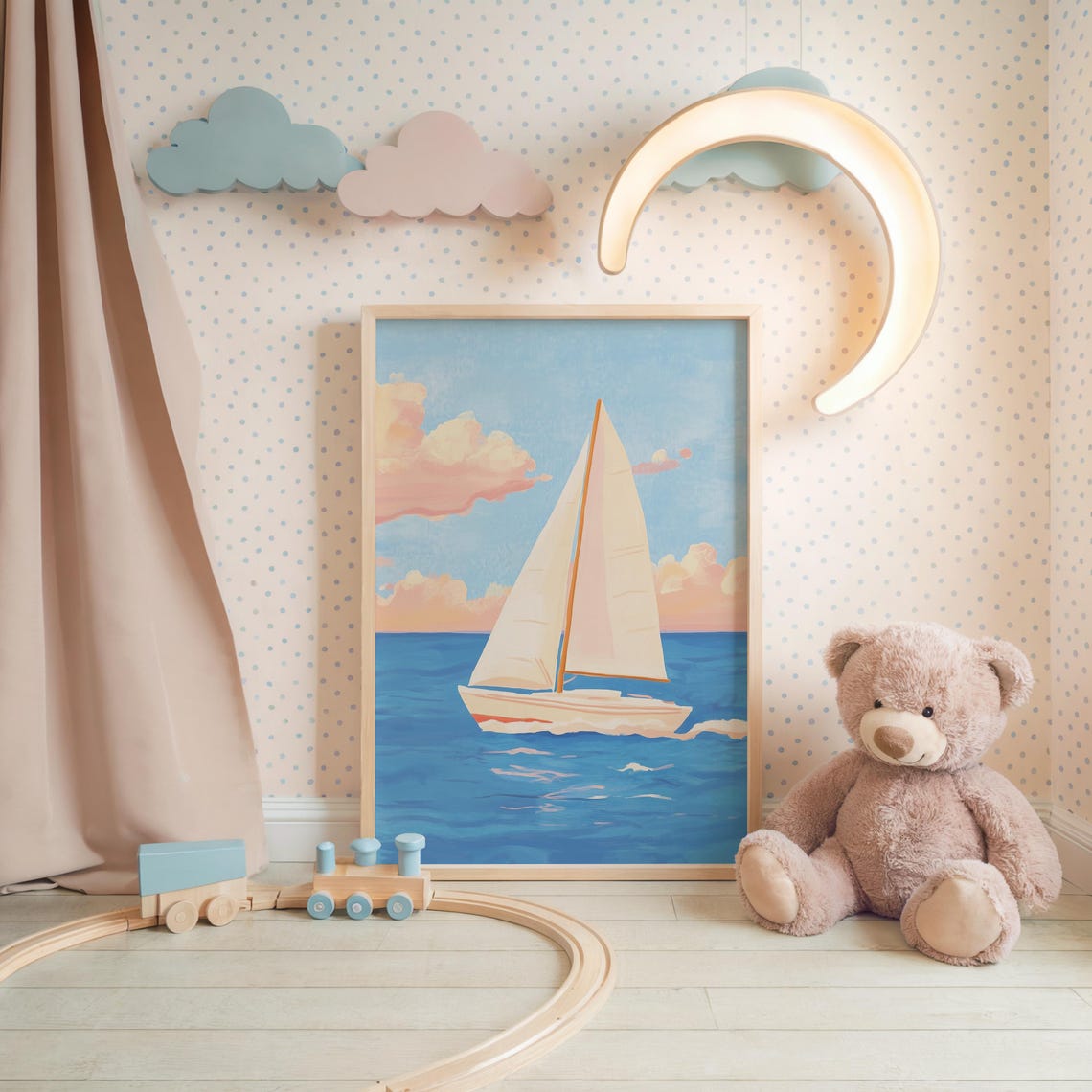 Nursery Sailboat Blue Ocean Kids Room Nautical Children Room Poster - Image 2