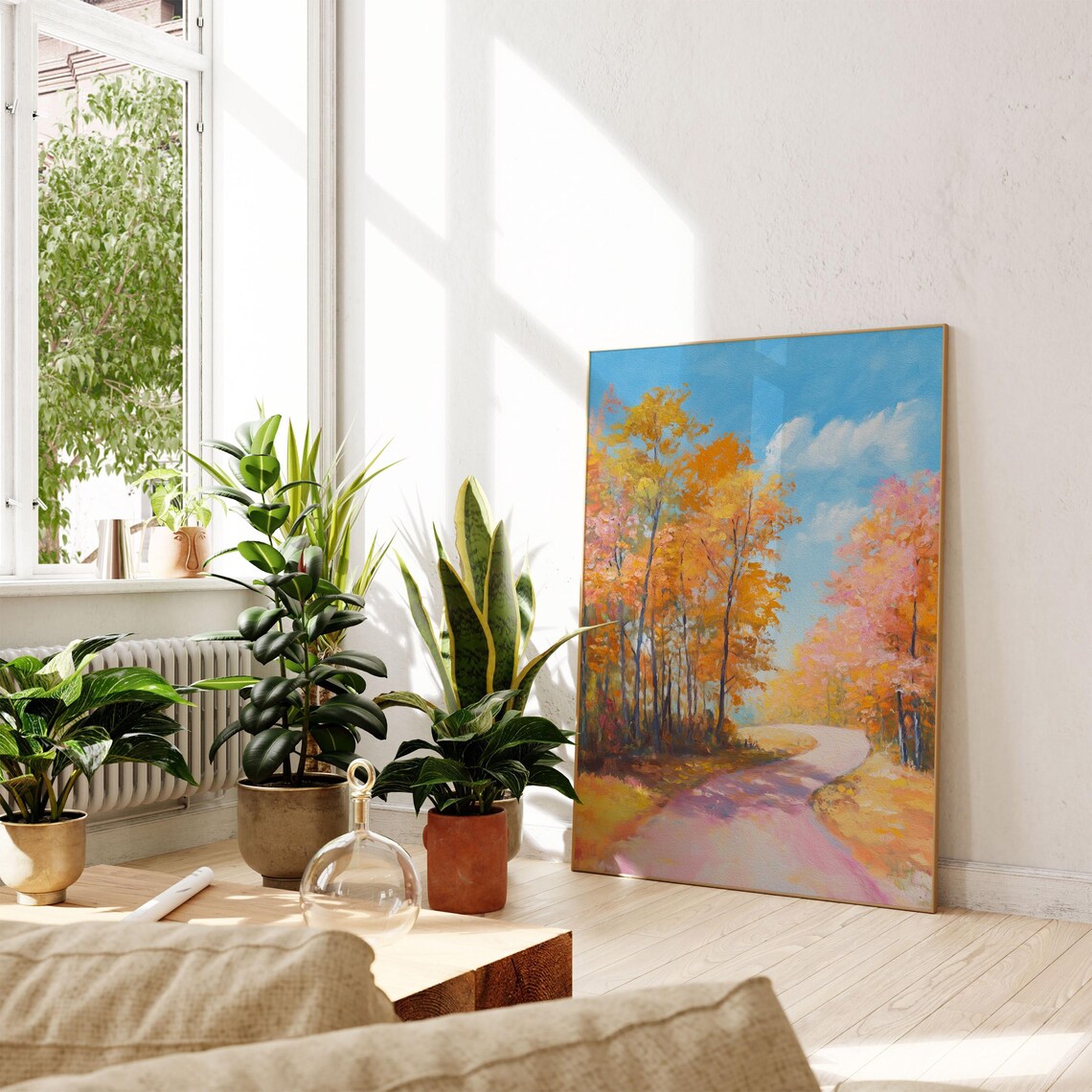 Winding Country Road Through Golden Autumn Forest Painting Poster - Image 5