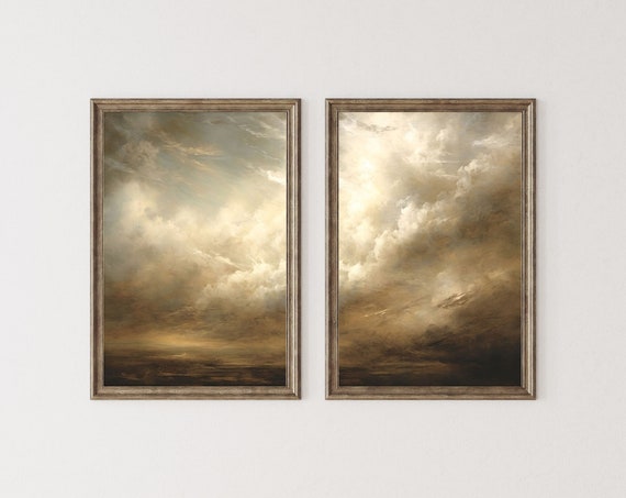 Cloud Painting Moody Wall Art Prints Vintage Cloud Art Print Neutral Home Decor 009