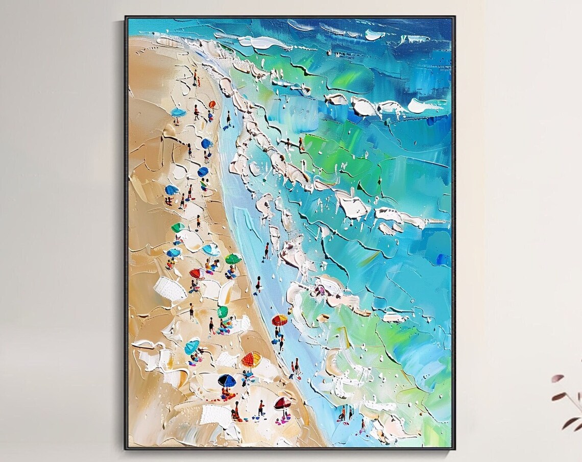 Beach Rhapsody Knife Painting, Summer Seascape Art Print