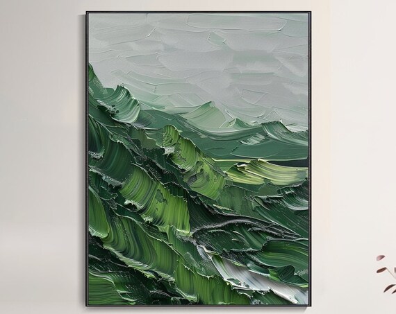 Abstract Landscape Oil Painting Emerald Green Mountain Thick Texture Knife Painting 3d Art Sense Dynamic Beauty Artwork Modern Bedroom Decor