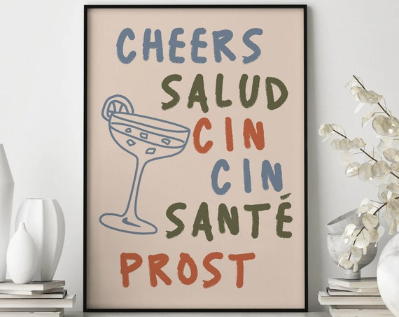 Cheers Print Salud Print Cin Print Sant Print Prost Print Cheers Sign Bar Cart Wall Decor Cheers Wall Art Bar Cart Art