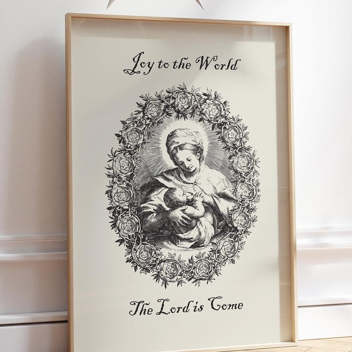 Joy To The World Madonna And Child Floral Christmas Carol Poster