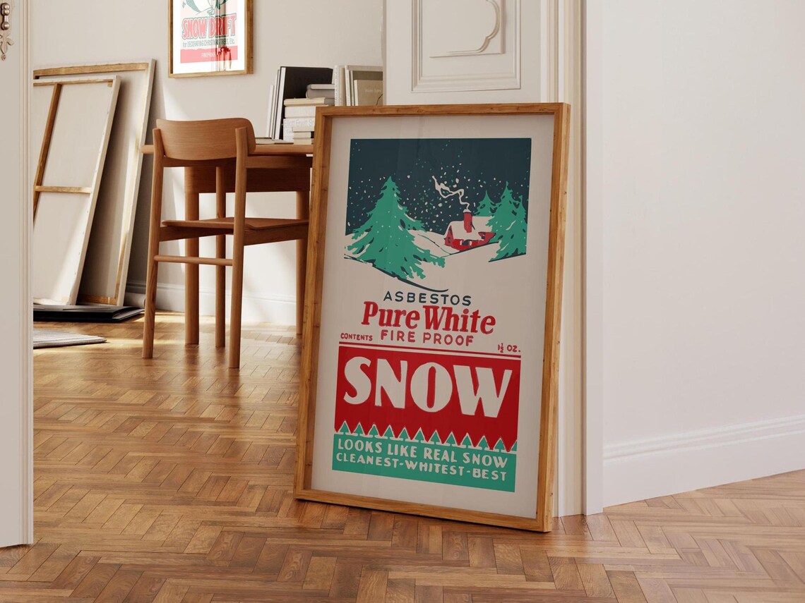 Retro Christmas Fireproof Snow Poster, Holiday Kitchen Decor