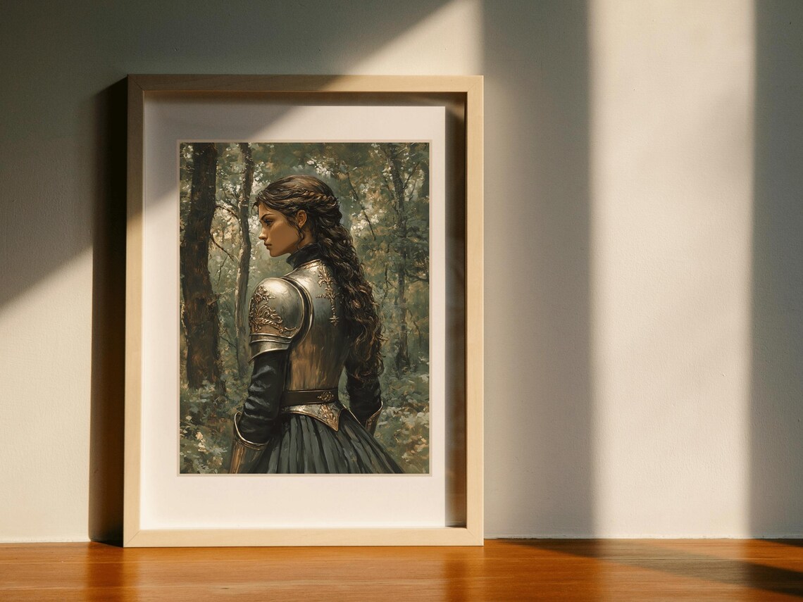 Lady Knight Braided Hair Forest Side Profile Armor Fantasy Painting Poster - Image 6