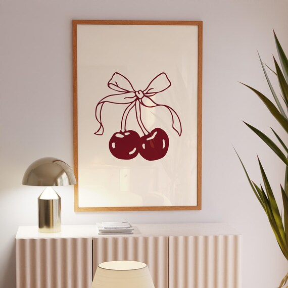 Burgundy Cherry Wall Art Trendy Burgundy Home Decor Minimalist Burgundy Wall Print Aesthetic Decor For A Trendy Home