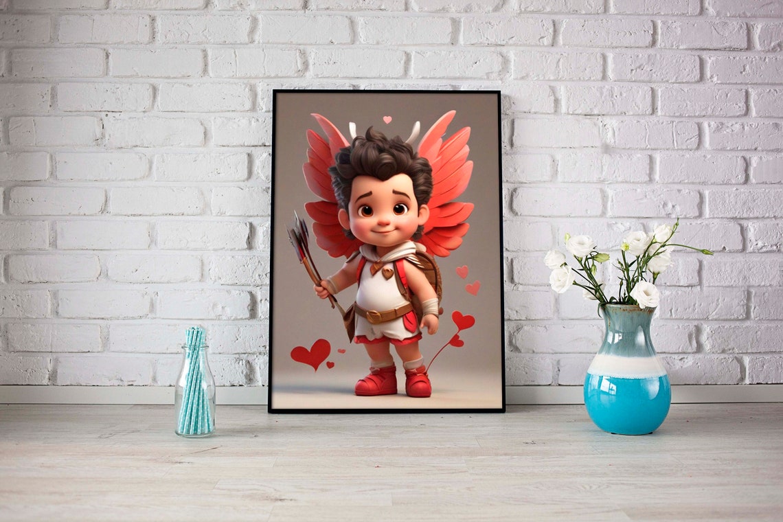 Cute Little Cupid With Bow And Arrows Valentines Kids Art Poster
