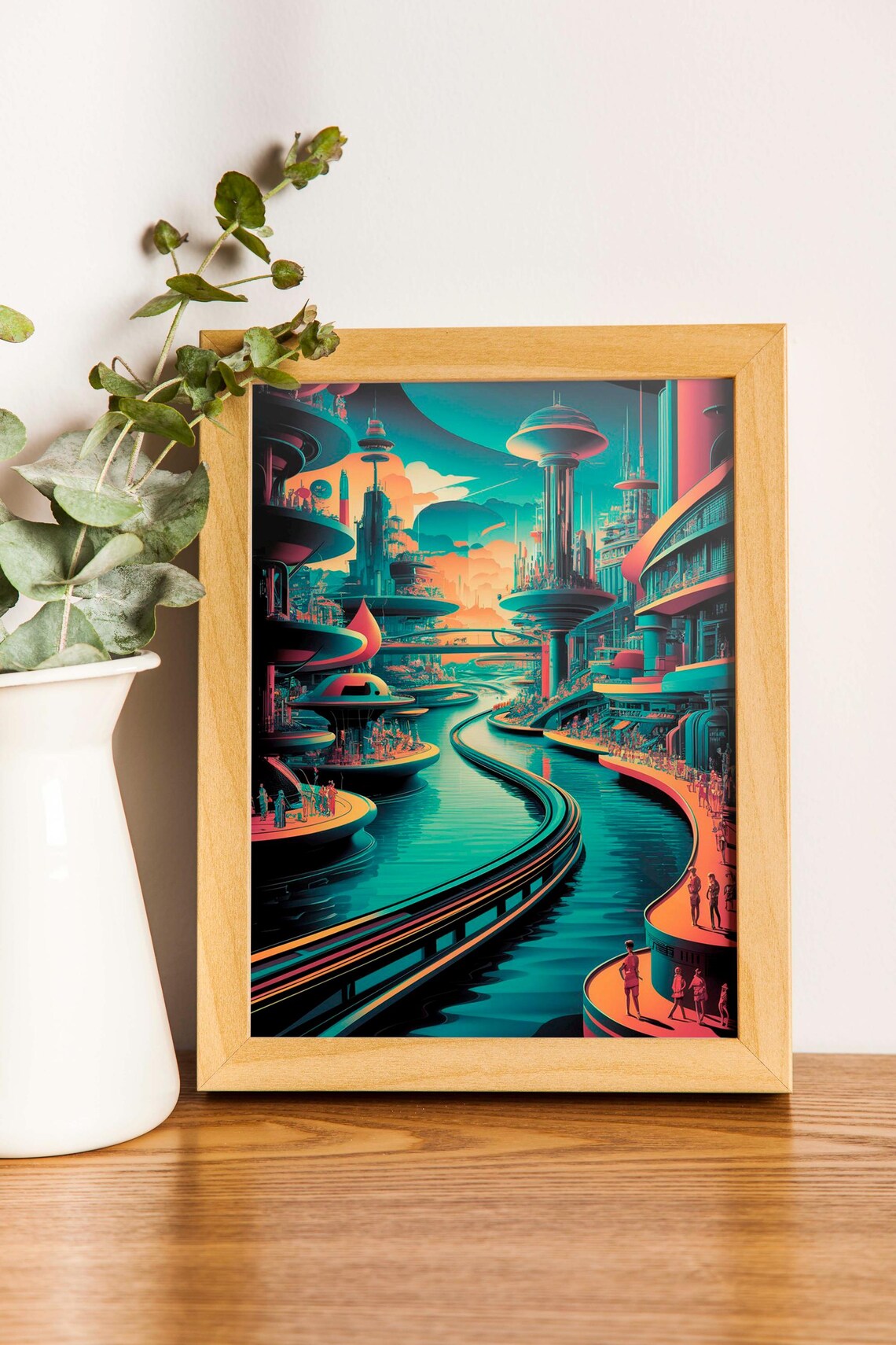 Futuristic City Landscape Poster Set Of 1 Jpg Image Scifi Home Decor Commercial Use Fantasy City In Electric Colors - Image 2