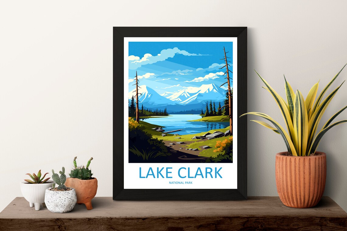 Lake Clark National Park Alaska Lake and Snow Peaks Day Poster - Image 3