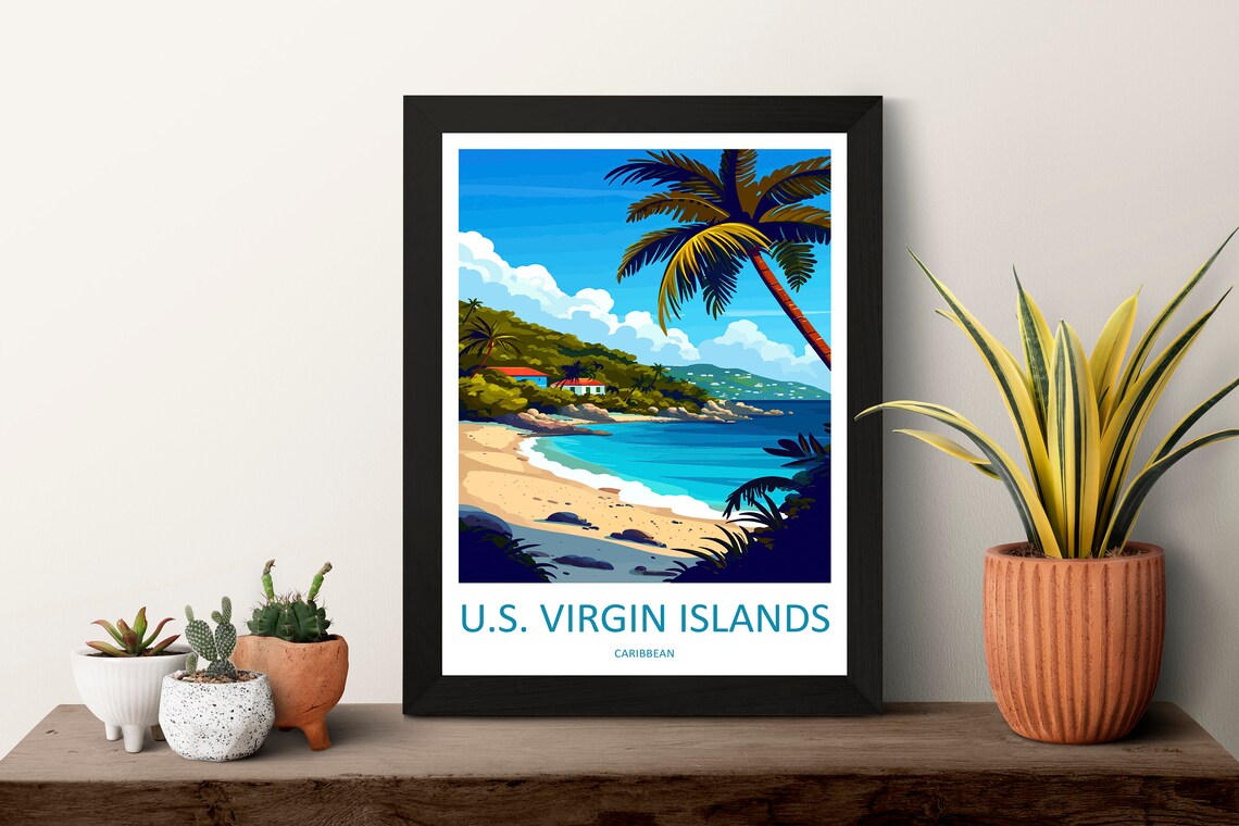 US Virgin Islands Caribbean Beach Palm Cove Vintage Travel Poster - Image 3