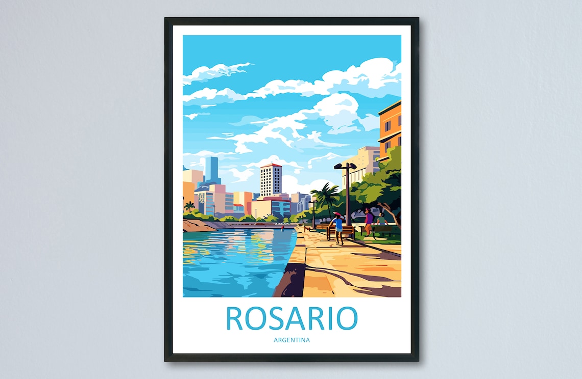 Rosario Argentina Waterfront Promenade Palm Trees Travel Art Poster