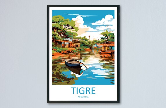 Tigre Argentina River Stilt Houses Moored Boat Travel Poster