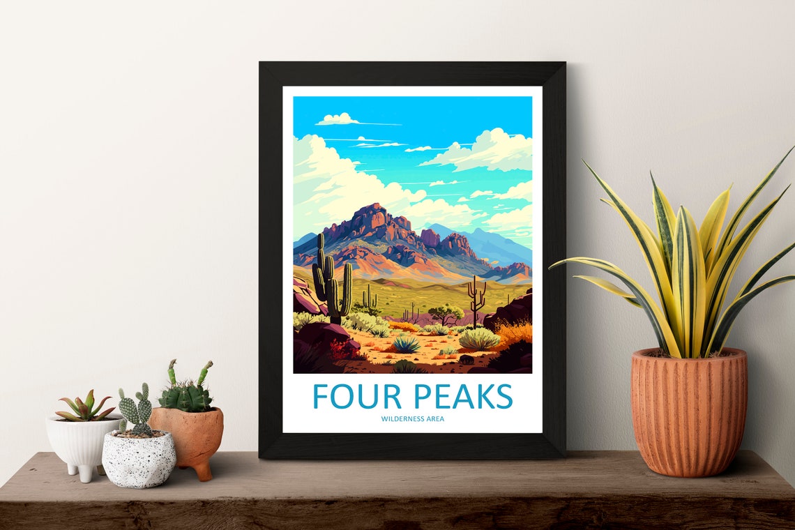 Four Peaks Wilderness Area Arizona Saguaro Desert Illustration Poster - Image 3