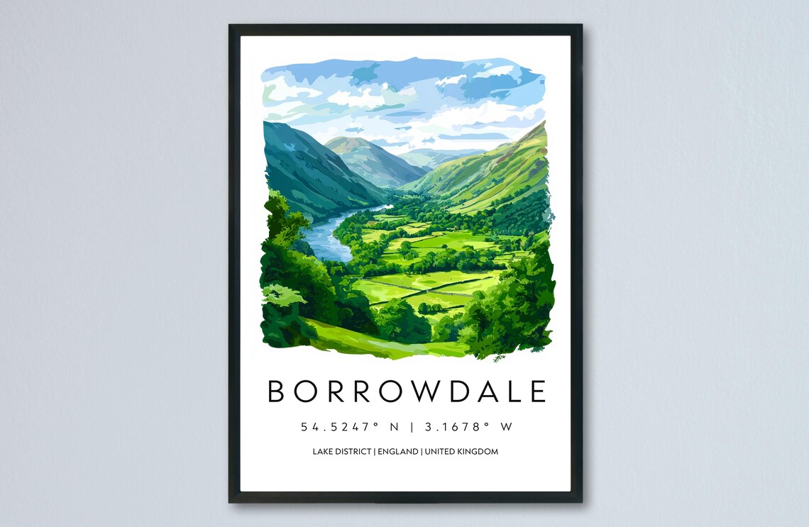 Borrowdale Lake District England Watercolor Art Travel Print