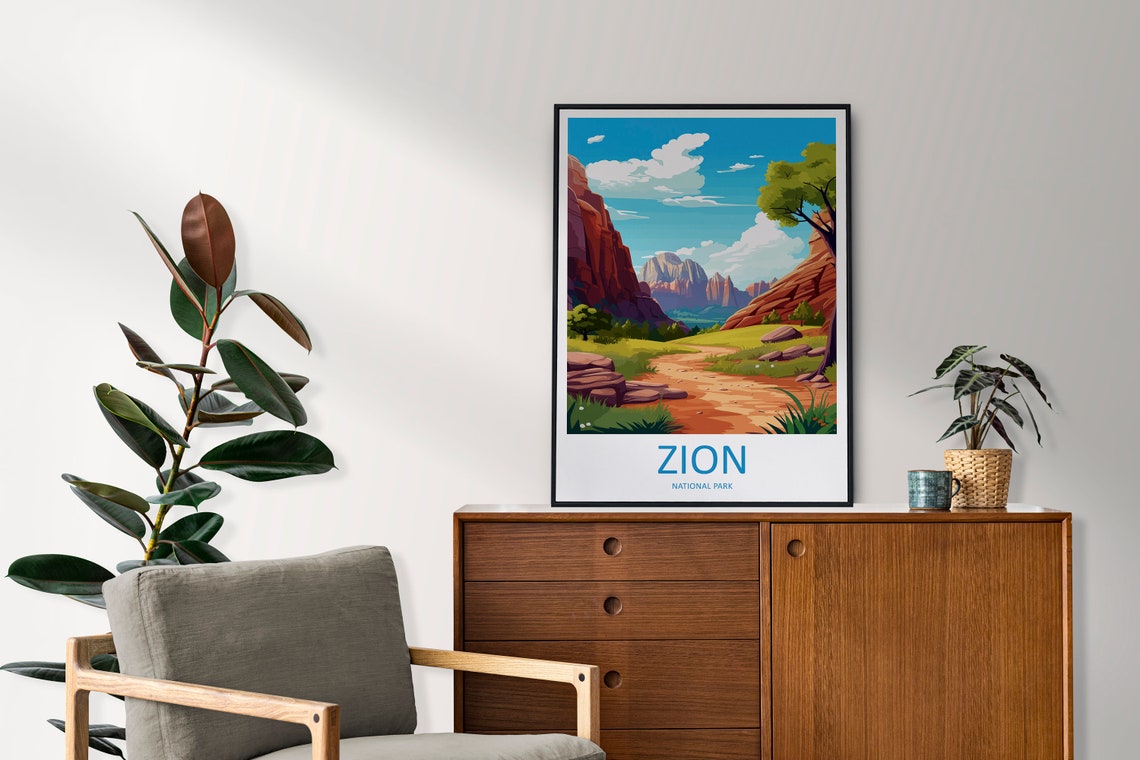 Zion National Park Utah Red Rock Canyon Desert Trail Travel Poster - Image 2
