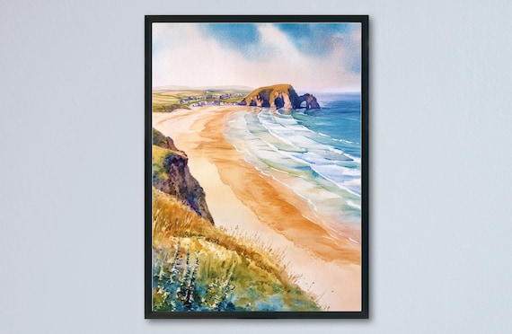 Perranporth Beach Chapel Rock Arch Golden Sand Cornwall Coast Poster