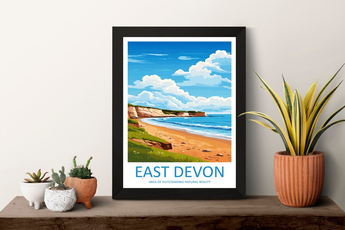 East Devon England Golden Beach Cliffs Vintage Travel Poster - Image 3