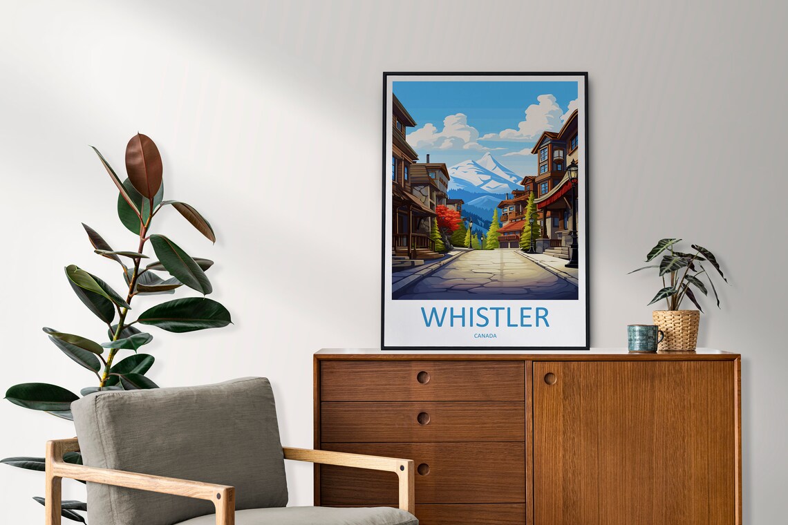 Whistler Canada Village Street Mountain View Illustrated Travel Poster - Image 2