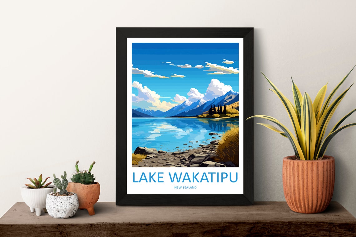 Lake Wakatipu Travel Print Wall Art Lake Wakatipu Wall Hanging Home Dcor Lake Wakatipu Gift Art Lovers New Zealand Art Lover Gift - Image 3