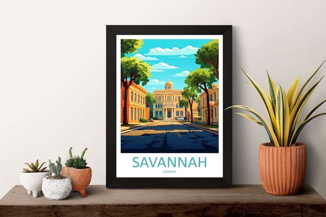 Savannah Georgia Historic Street Oak Trees Squares Travel Poster - Image 3
