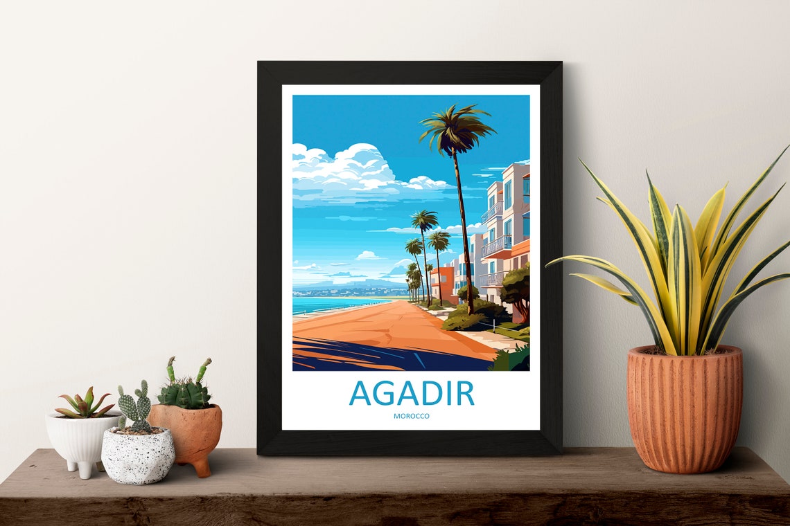 Agadir Palm Lined Beach Promenade Morocco Coast Travel Poster - Image 3