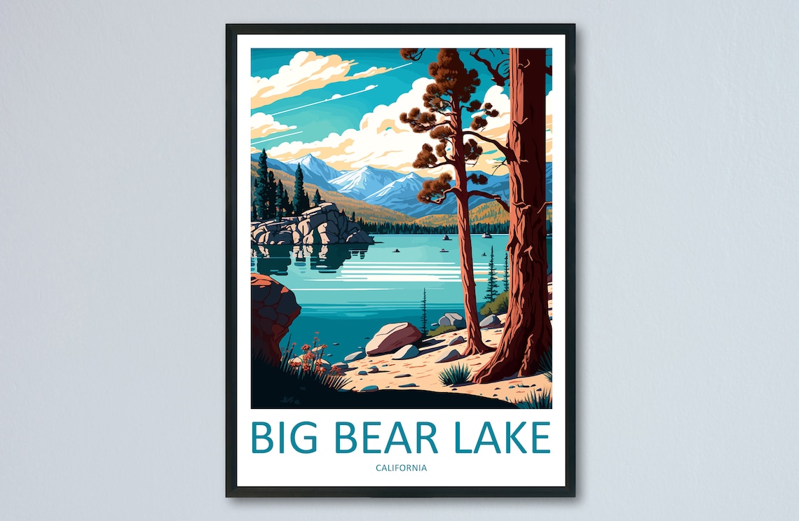 Big Bear Lake Travel Poster, California Lake Art