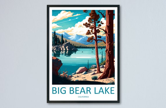 Big Bear Lake Travel Poster, California Lake Art