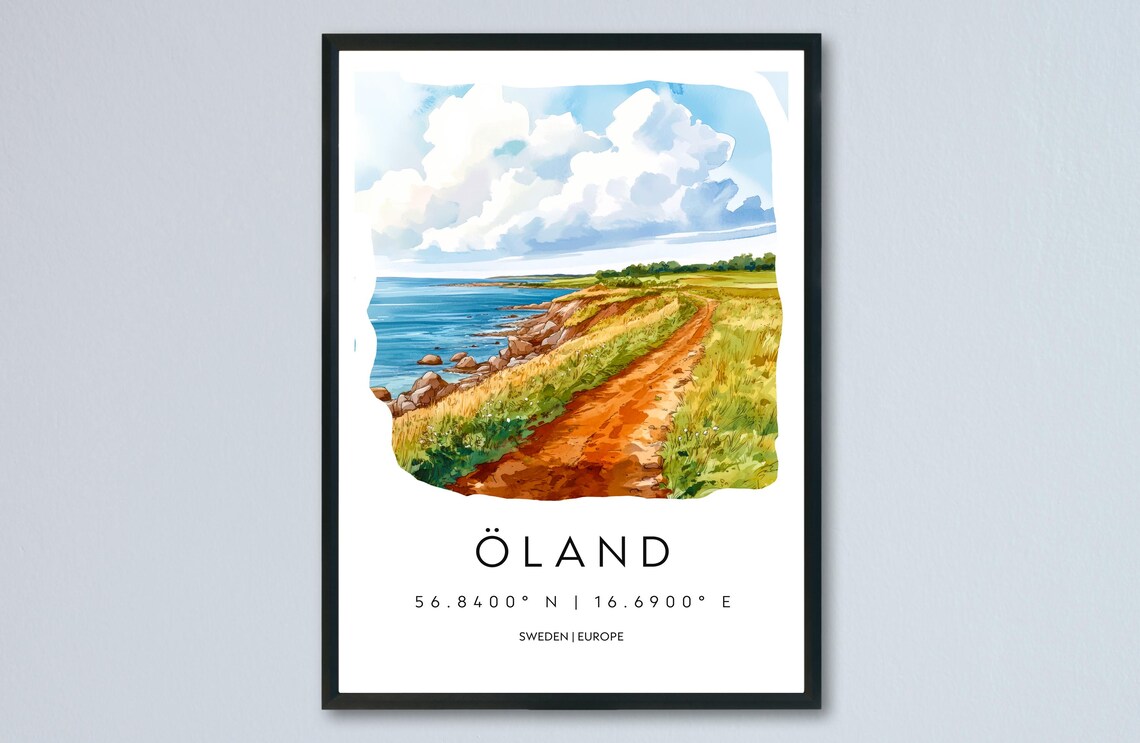 Oland Sweden Baltic Island Coast Watercolor Travel Art Poster