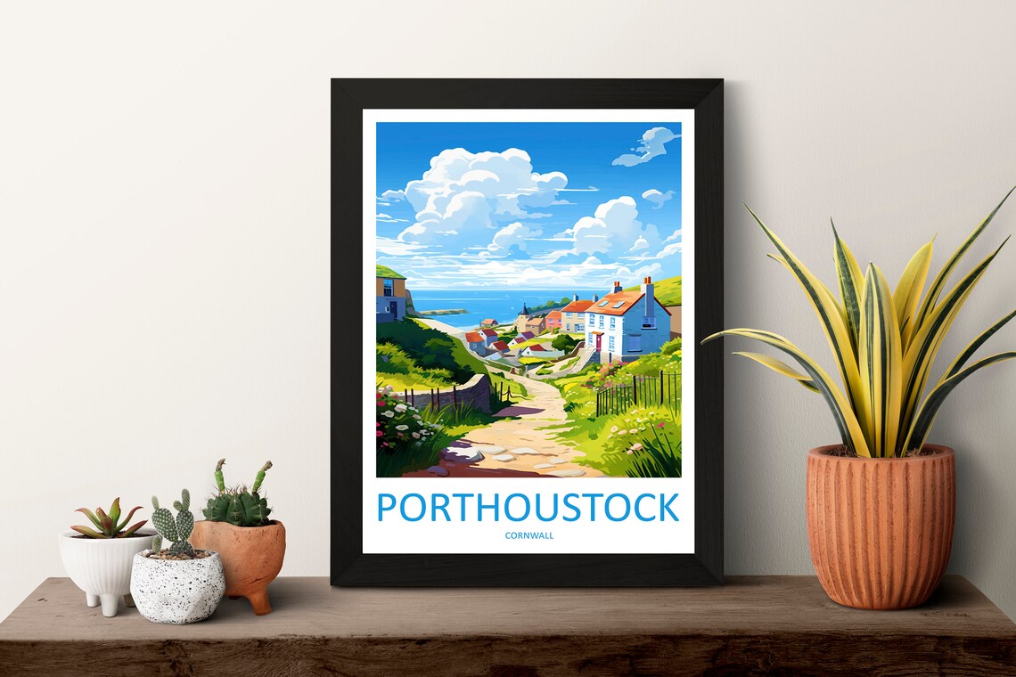 Porthoustock Travel Print Wall Art Porthoustock Wall Hanging Home Dcor Porthoustock Gift Art Lovers Cornwall Art Porthoustock Wall Art - Image 3