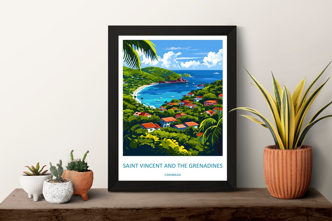 Saint Vincent and the Grenadines Caribbean Bay Scenic Travel Poster - Image 3