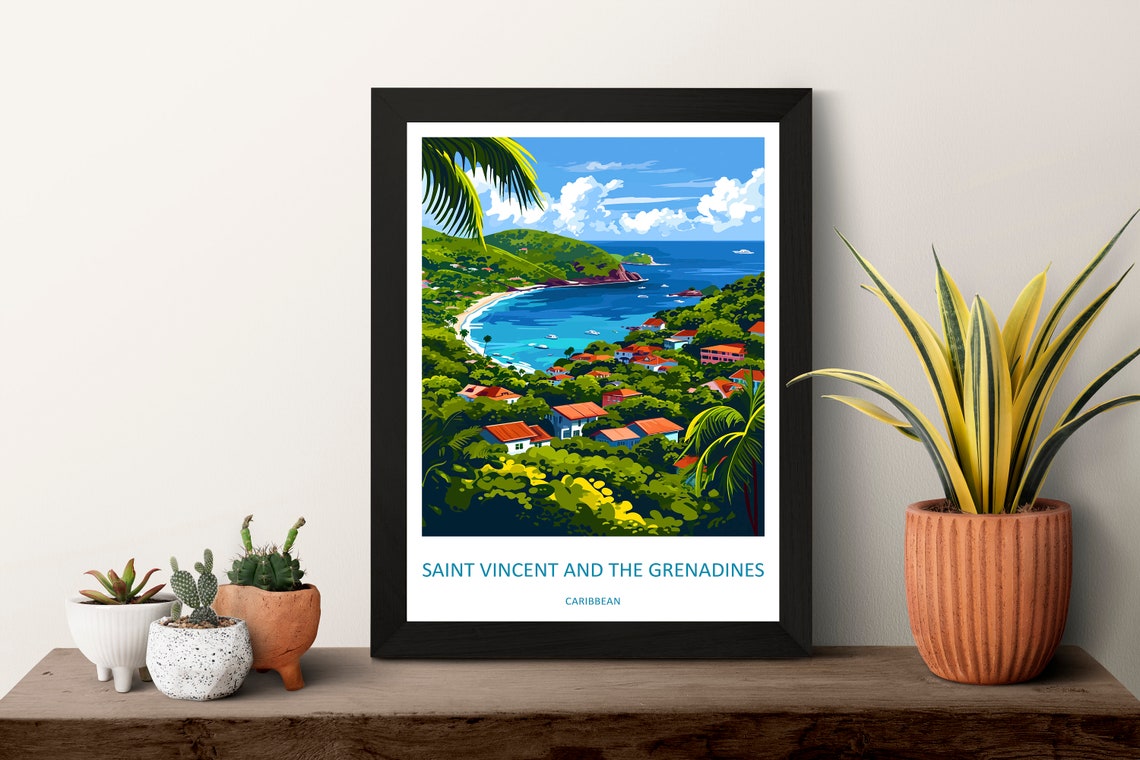 Saint Vincent and the Grenadines Lush Caribbean Bay View Poster - Image 3