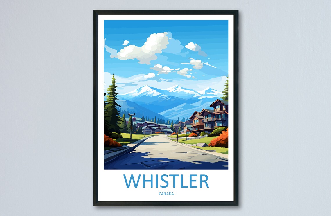 Whistler Alpine Village With Snowy Peaks Canada Travel Poster