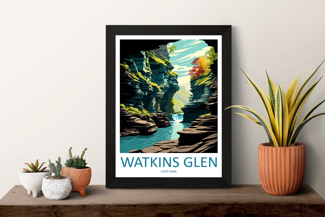 Watkins Glen State Park Waterfall Gorge in New York State Poster - Image 3