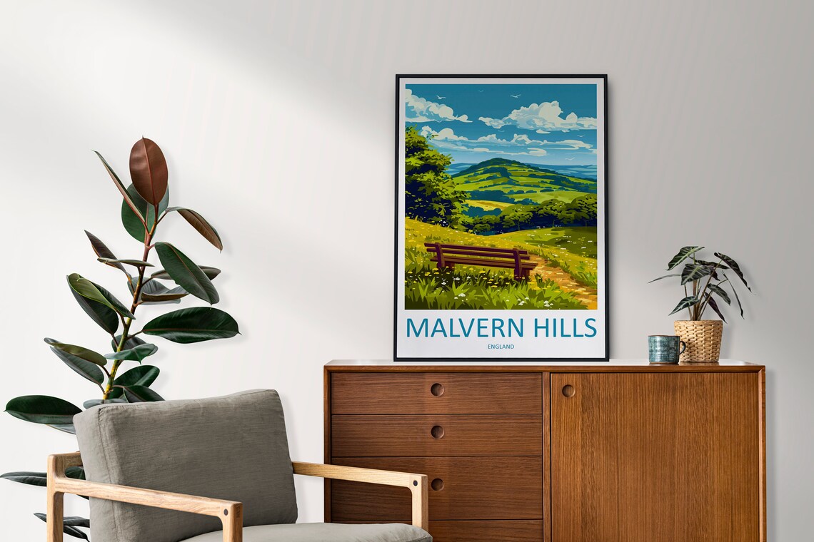 Malvern Hills Travel Poster, AONB Landscape Print - Image 2