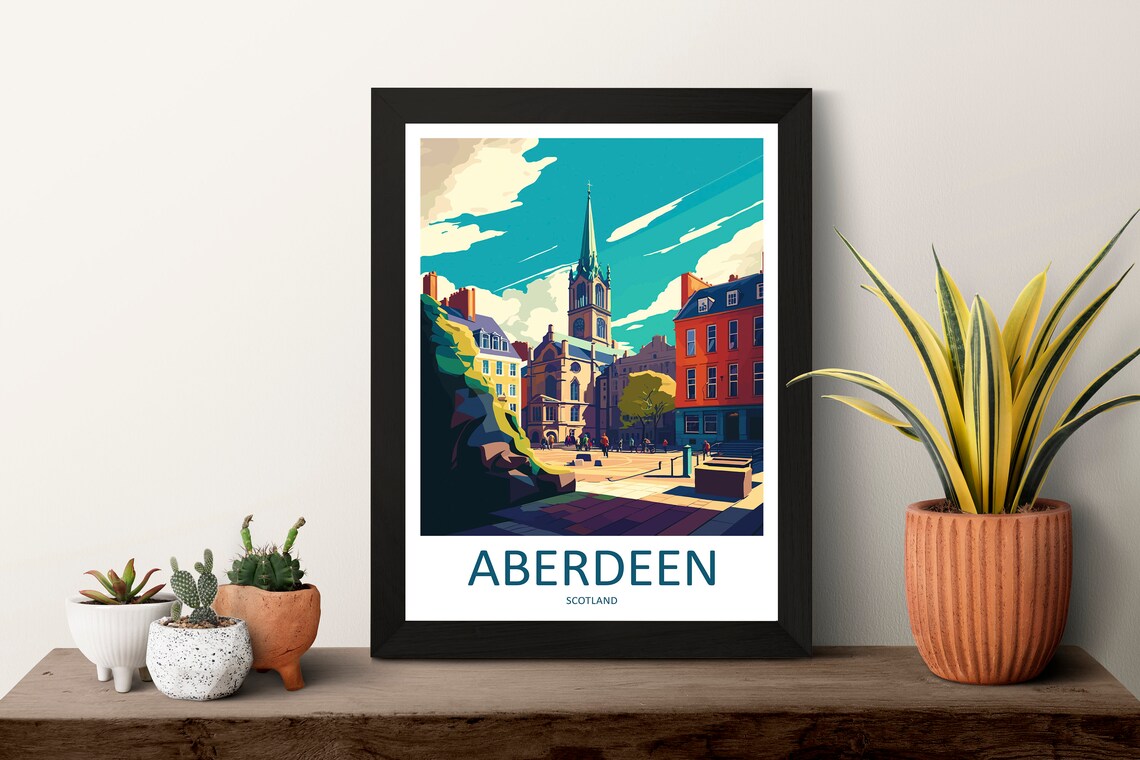 Aberdeen Scotland Historic City Square and Church Spire Poster - Image 3