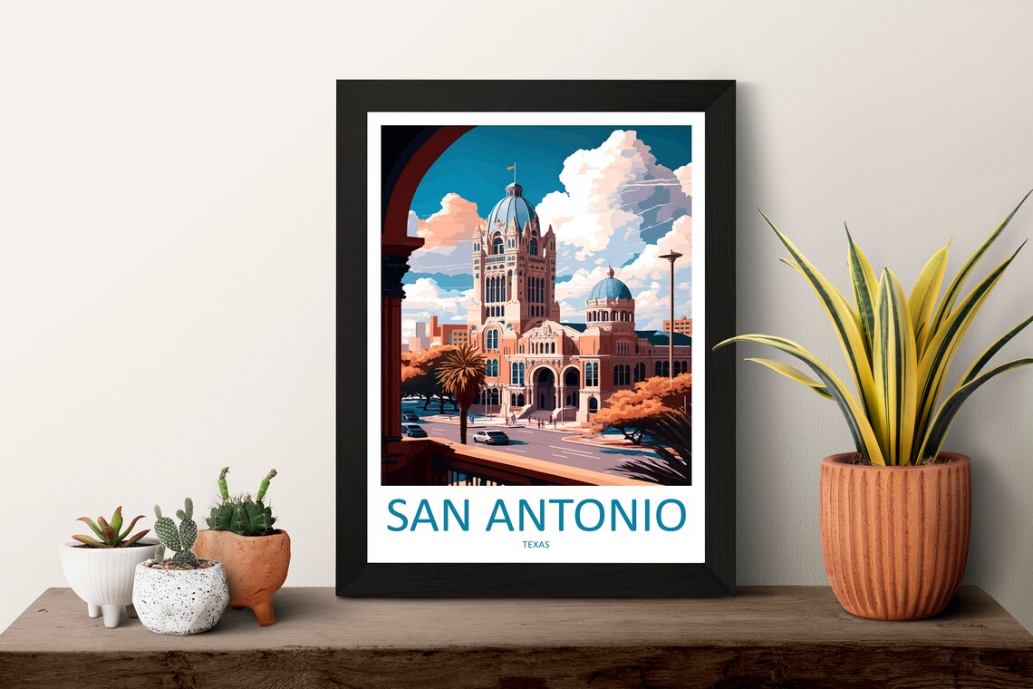 San Antonio Texas Grand Domed Courthouse Vintage Travel Poster - Image 3
