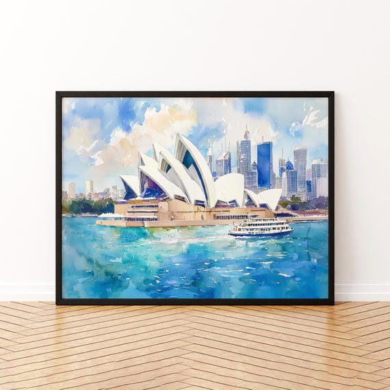 Sydney Watercolor Poster Cityscape Wall Art Hanging Home Dcor Gift Lovers Australia