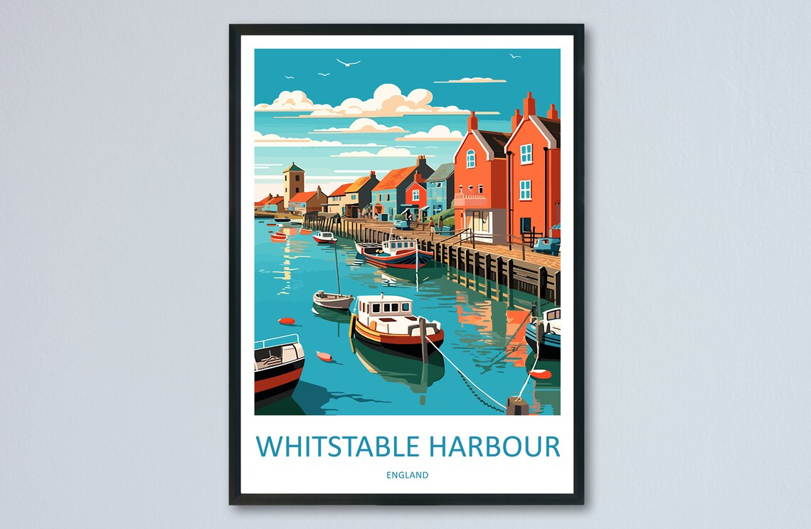 Whitstable Harbour Fishing Boats England Coast Travel Poster