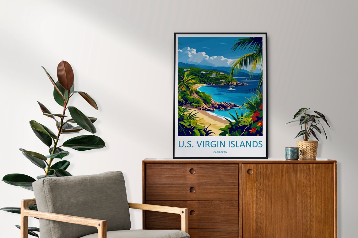 US Virgin Islands Caribbean Tropical Bay Sailboat Travel Poster - Image 2