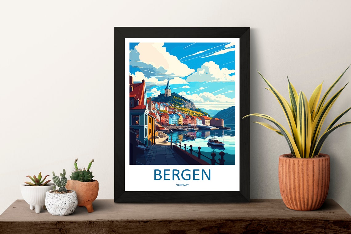 Bergen Norway Colorful Harbor Houses Waterfront Cityscape Poster - Image 3