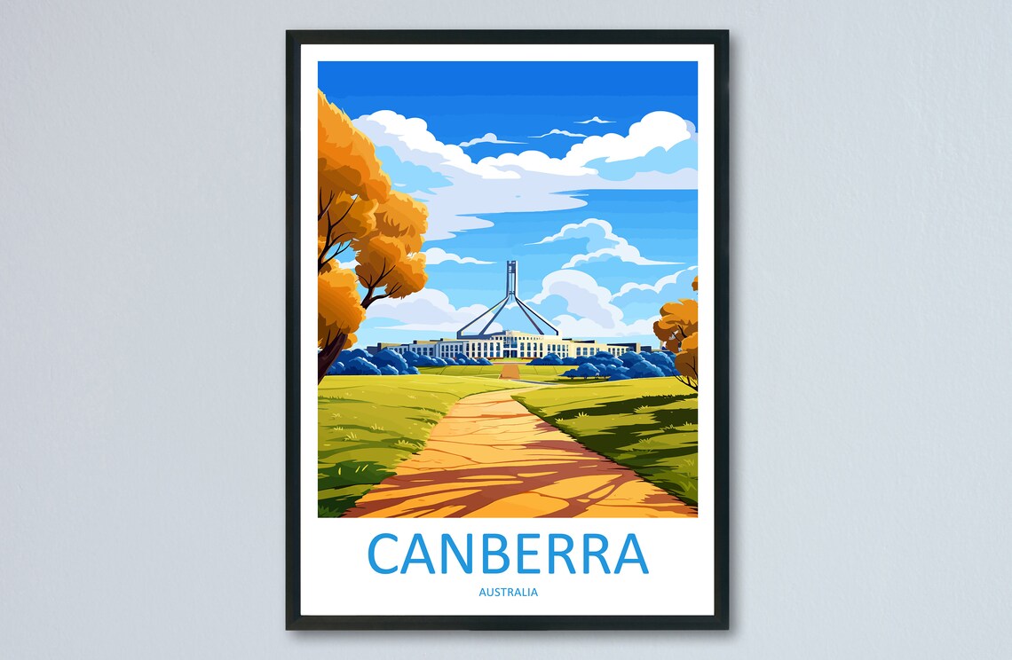 Canberra Parliament House Manicured Lawn Australia Travel Poster