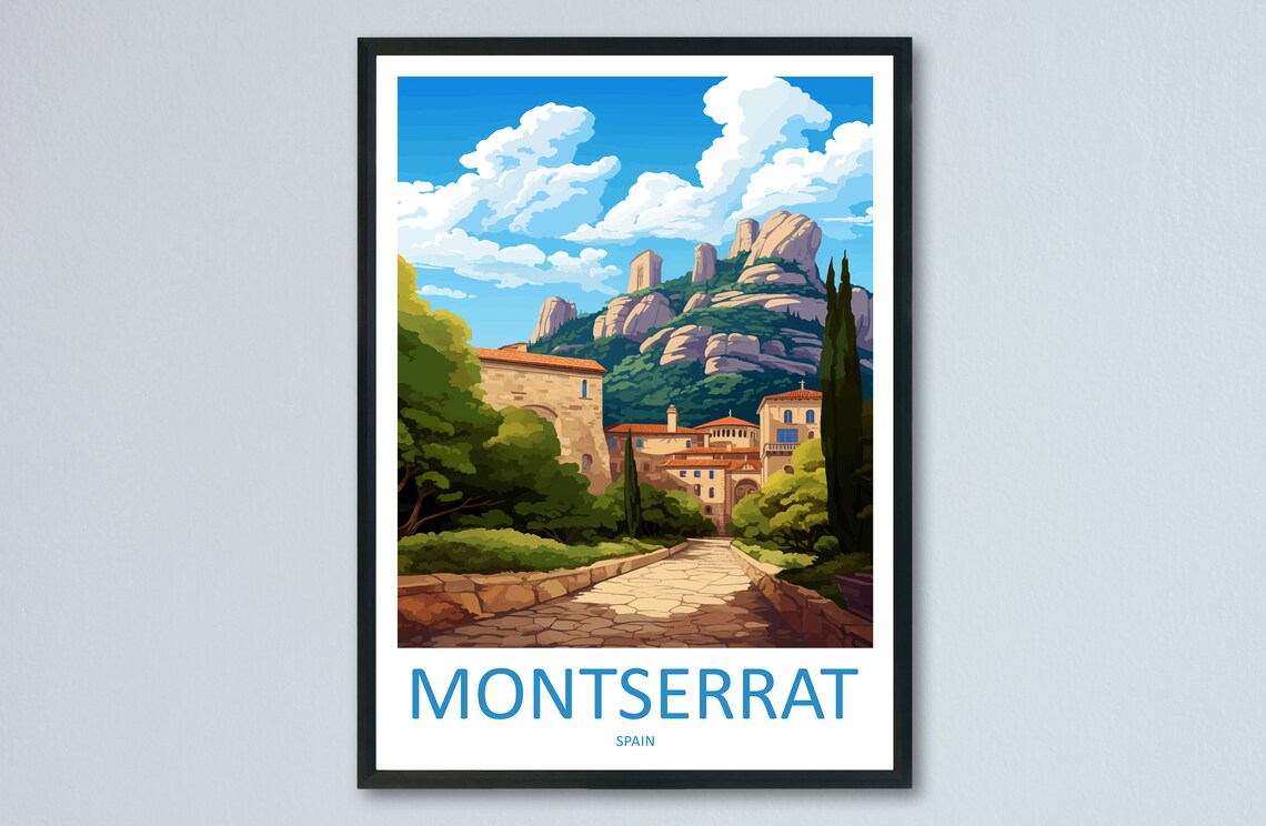 Montserrat Spain Mountain Abbey Path In Vivid Colors Travel Poster