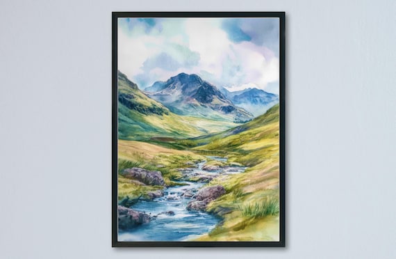Eskdale Lake District Rocky Stream Fells Valley Hike Watercolor Poster