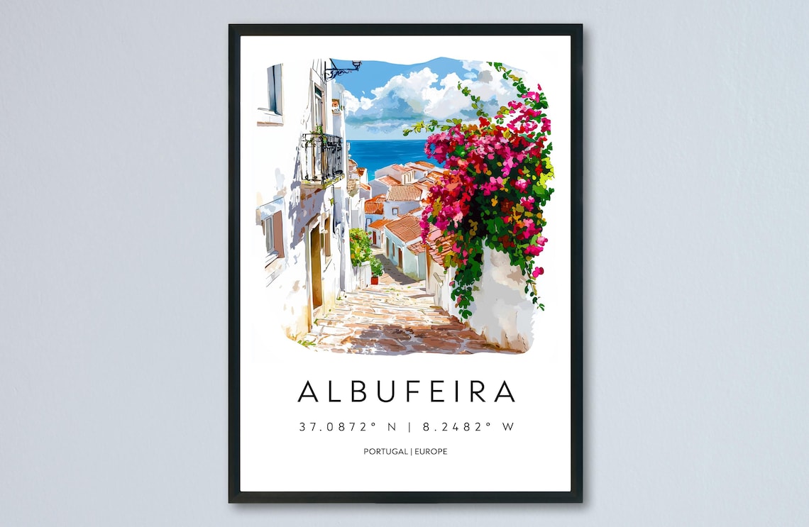 Albufeira Old Town Alley Bougainvillea Portugal Watercolor Poster