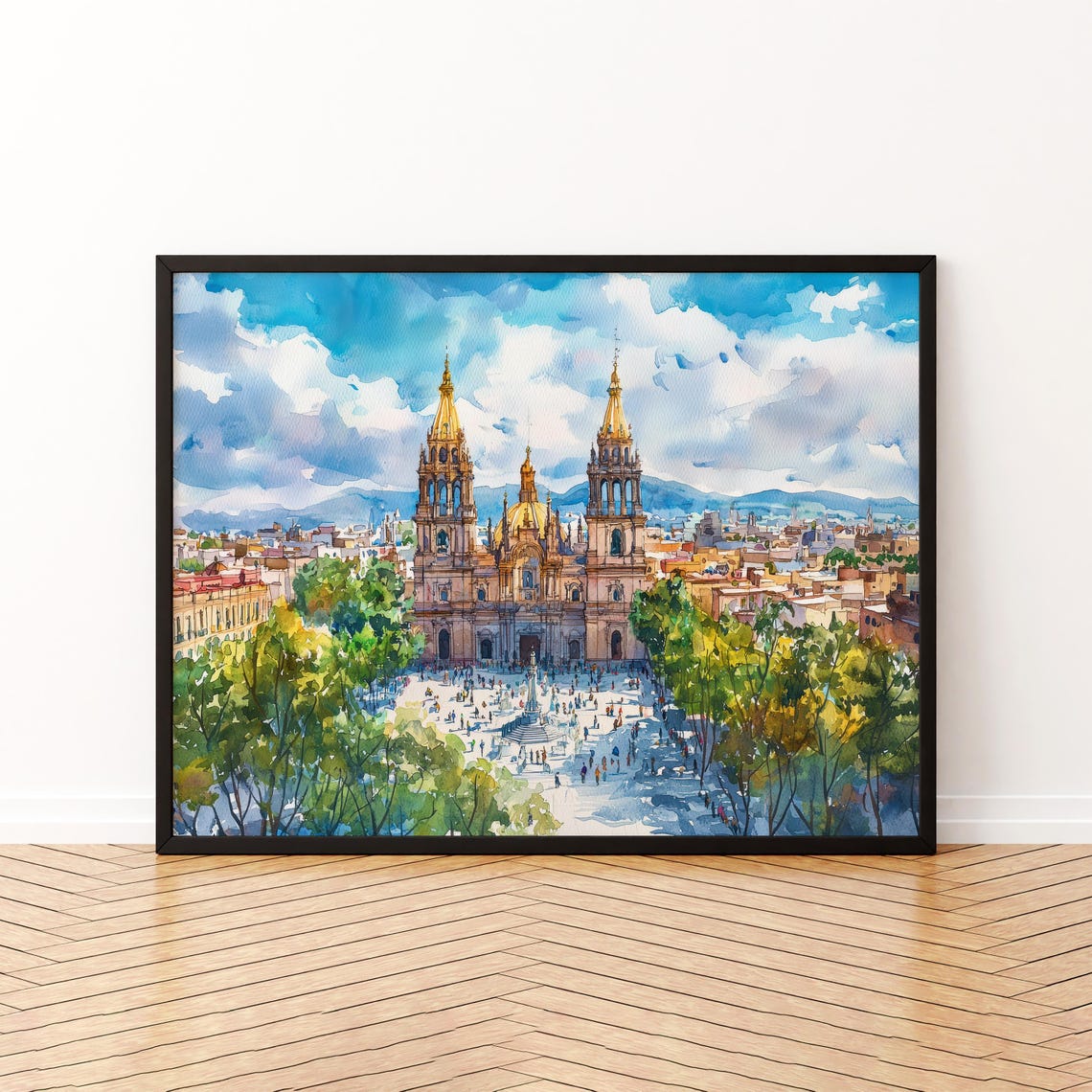 Guadalajara Mexico Cathedral Twin Spires Watercolor City Poster