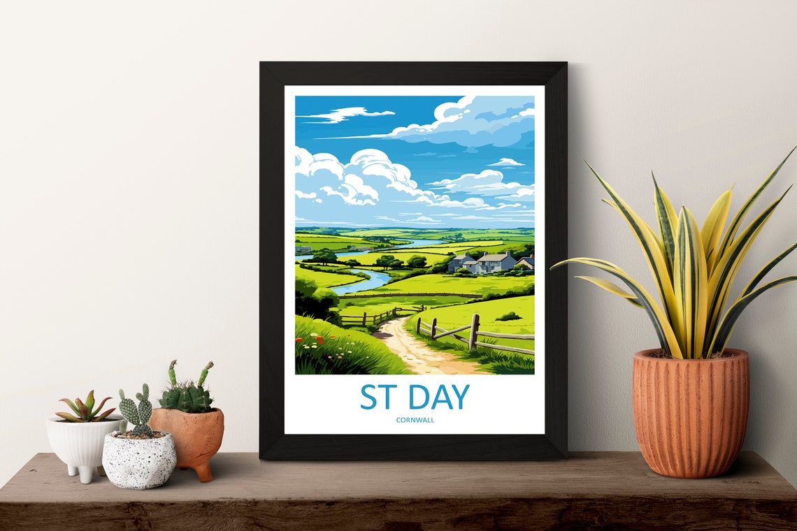St Day Cornwall Countryside Cottage Winding River Path Poster - Image 3