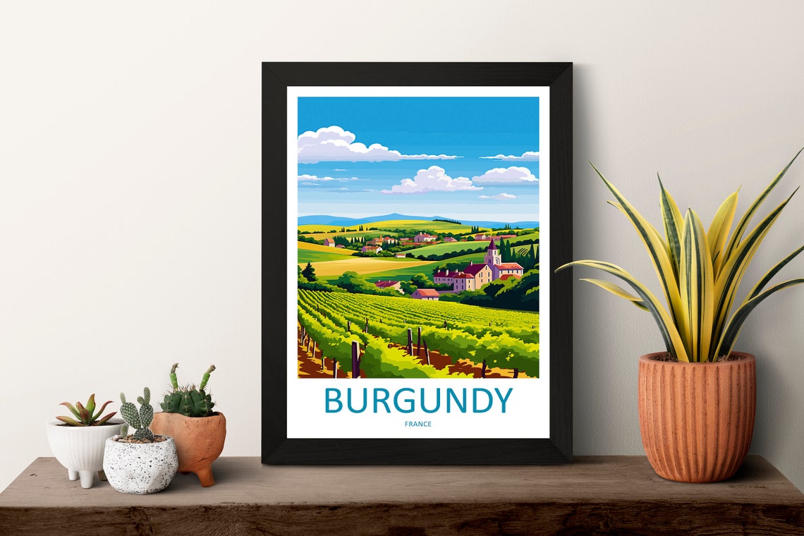 Burgundy Travel Print Wall Art Burgundy Wall Hanging Home Decor Burgundy France Gift Art Lovers Wall Art Print Art Burgundy Wall Art - Image 3