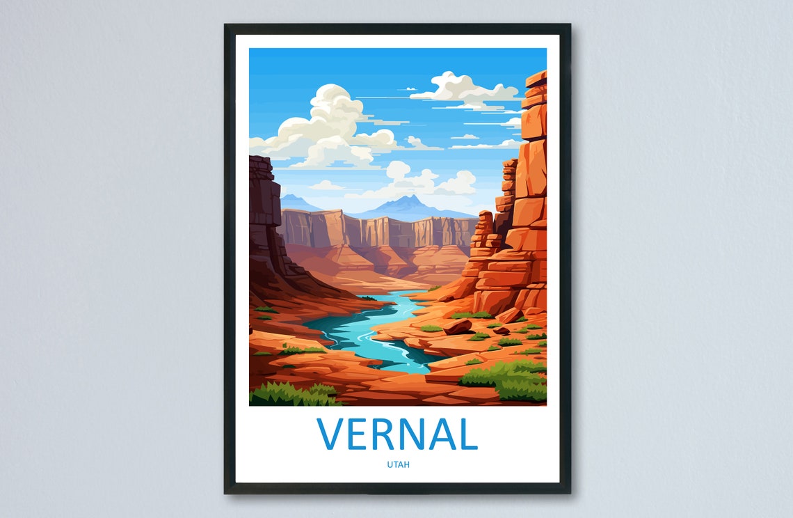 Vernal Utah Red Rock Canyon Winding River Desert Landscape Poster